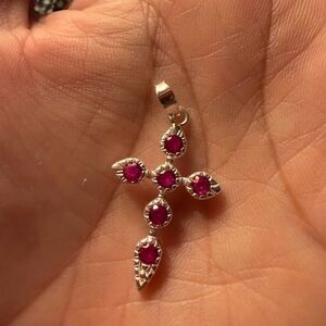 Elegant Silver and Pink Gemstone Cross Pendant